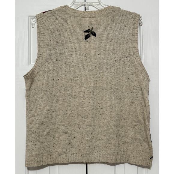 Vintage Northern Reflections Beige Fair Isle Leaf Pattern Sweater Vest, Size L - Picture 2 of 4